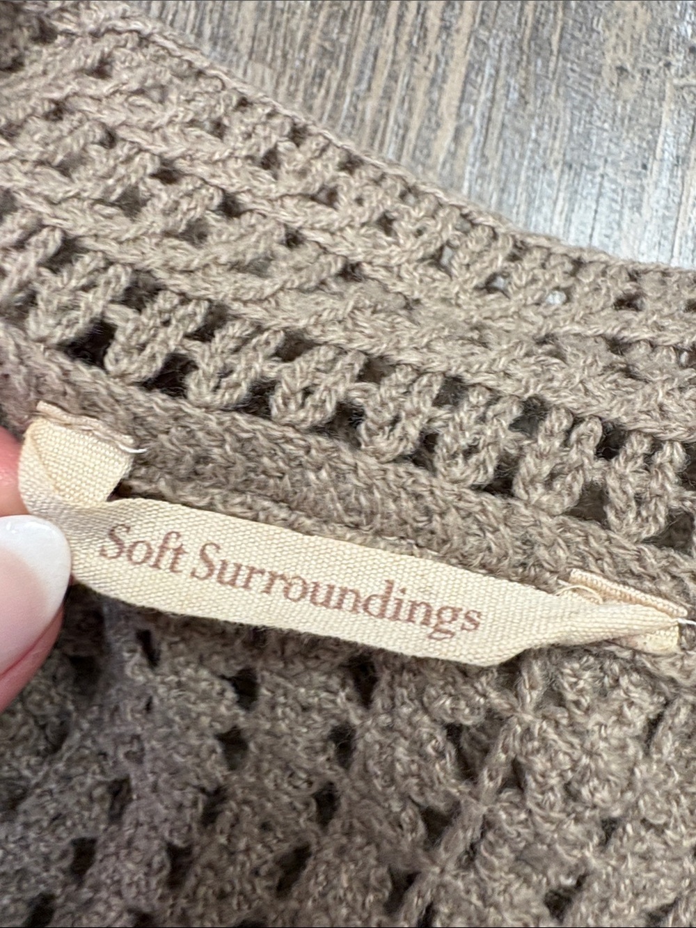 Soft Surroundings Crochet Open Knit Sweater Taupe Boho Collared Pullover XS - Picture 6 of 9